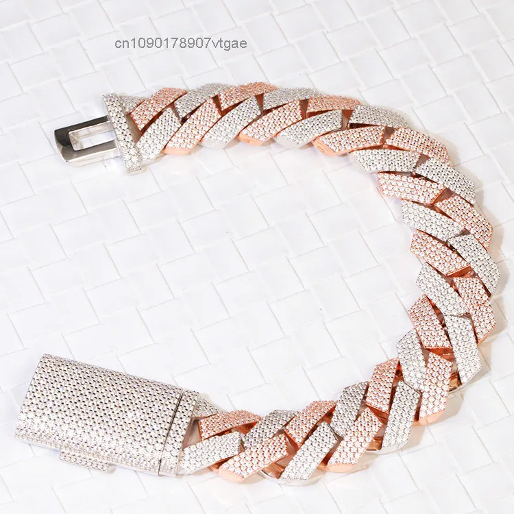 mm 20 Wide 4 Rows 2 Tones Hip Hop Cuban Link Chain Bracelet Moissanite 925 Sterling Silver Gold Plate Fine Jewelry Bracelets.
