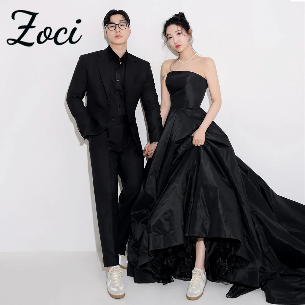 

Zoci Classic Strapless Black Korea Wedding Dress Photo Shoot Customized Sleeveless Formal Party Dress Taffeta Aline Bridal Gown