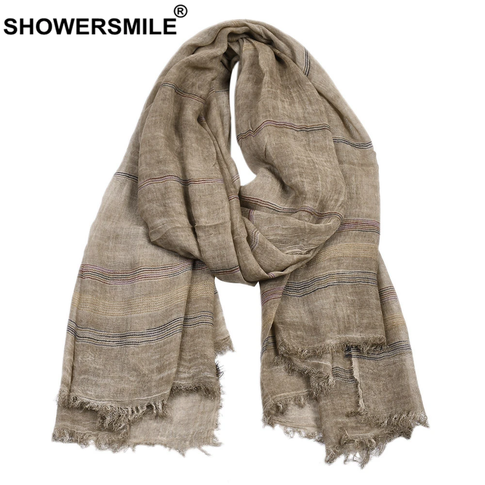 SHOWERSMILE Green Cotton Linen Men Scarves Autumn Winter Winter Accessories for Men Warm Long Fashion Brand Men Scarf Bufanda