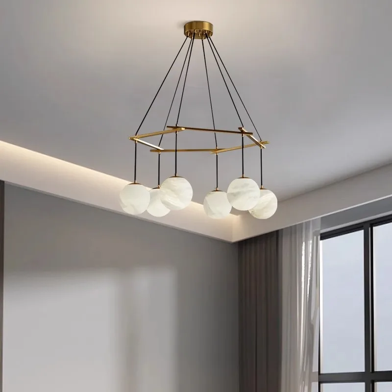 الشمال غرفة المعيشة جولة النحاس الفن الثريا الحديثة فندق دراسة غرفة الطعام الرخام قلادة الخفيفة #2