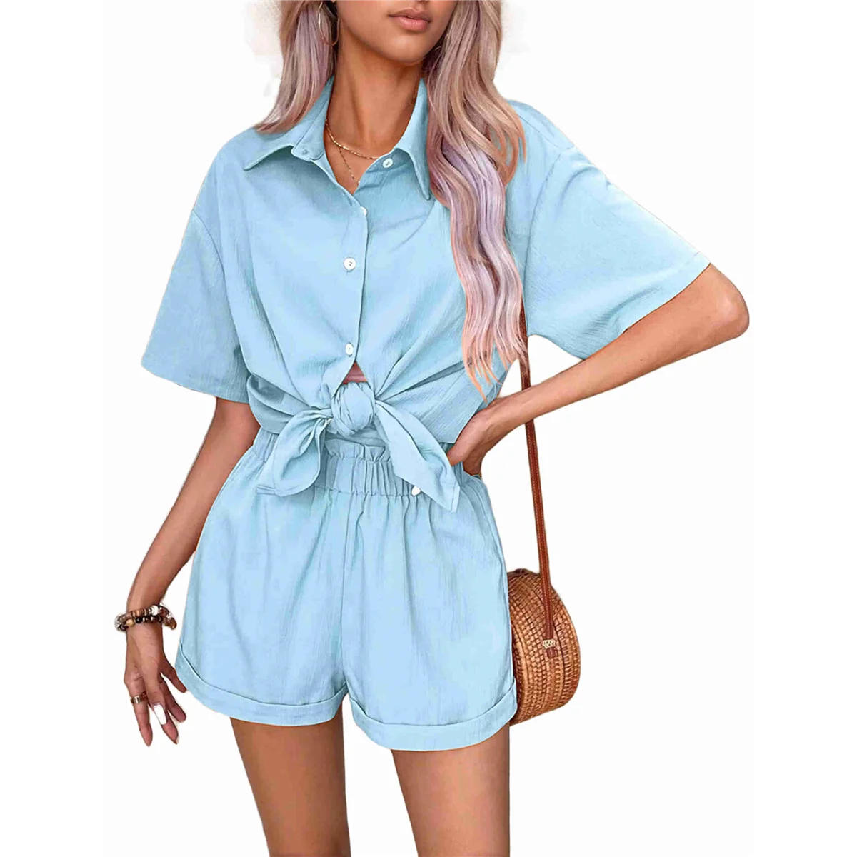 

APAFES Women Summer Cotton Linen Short Sets 2 Piece Shorts Top Lounge Beach Vacation Two Piece Outfits Tracksuits S