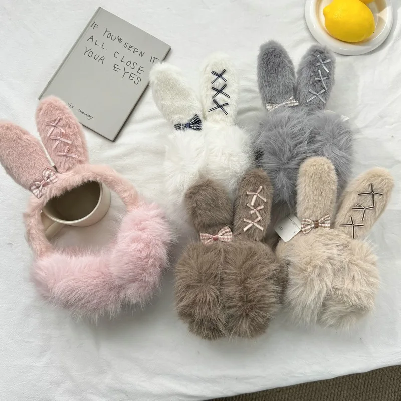 

Женские плюшевые кроличьи уши, плюшевые наушники, милые имитационные соболь, милые девушки, стильные японские наушники, галстук-бабочка, розовые утеплители для ушей