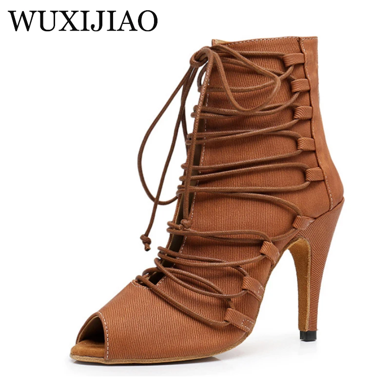 Hot selling lace up jazz dance high heels short tube cool boots fashionable hollow out dance shoes soft soles high top dance sho