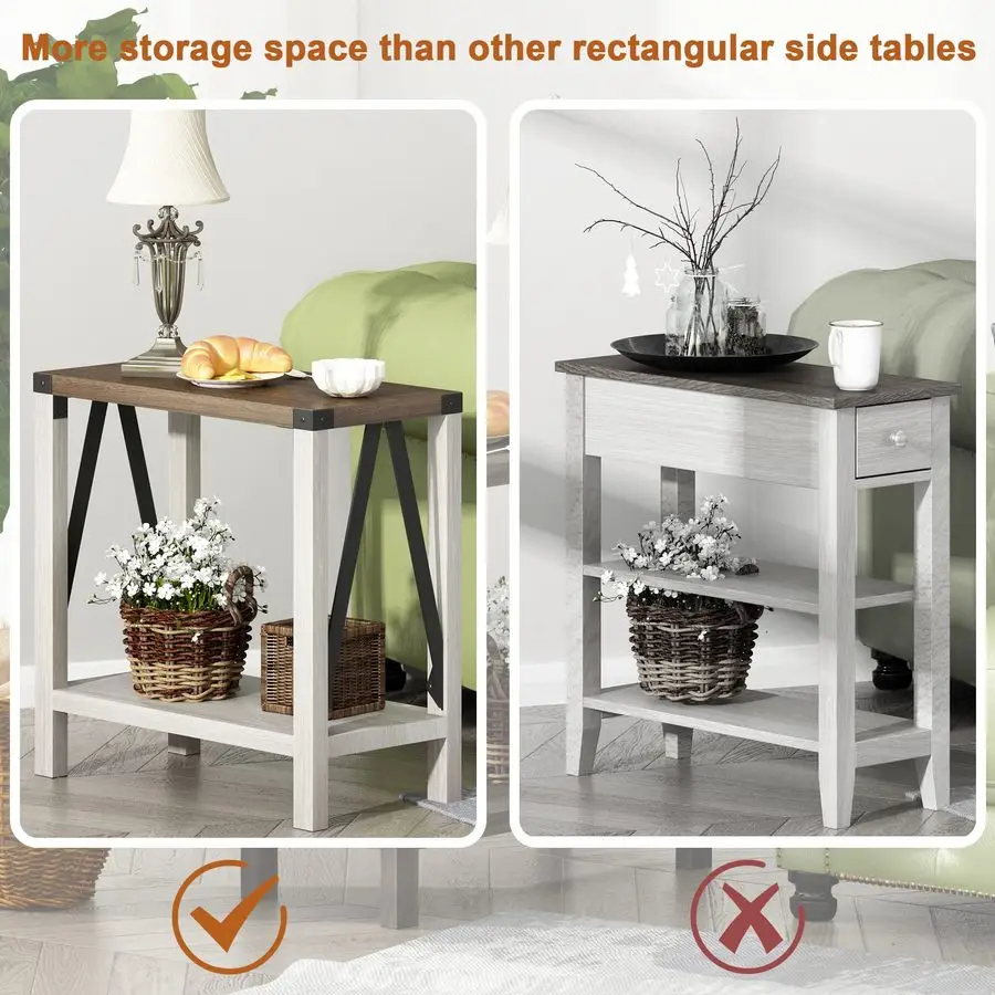 طاولة نهاية المزرعة للمساحات الصغيرة، طاولة جانبية ضيقة مع رف تخزين، طاولة أريكة منضدة بتصميم ريفي للمعيشة #5
