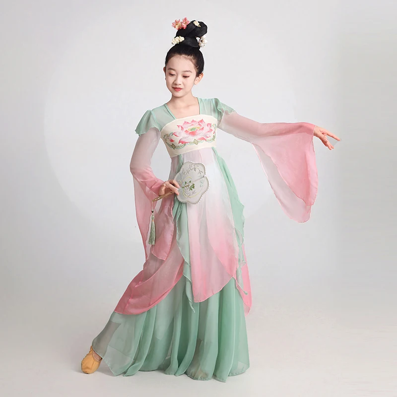 أزياء الرقص الكلاسيكي الصيني للأطفال ملابس الرقص الوطنية لممارسة الفتيات هان تانغ كايليان