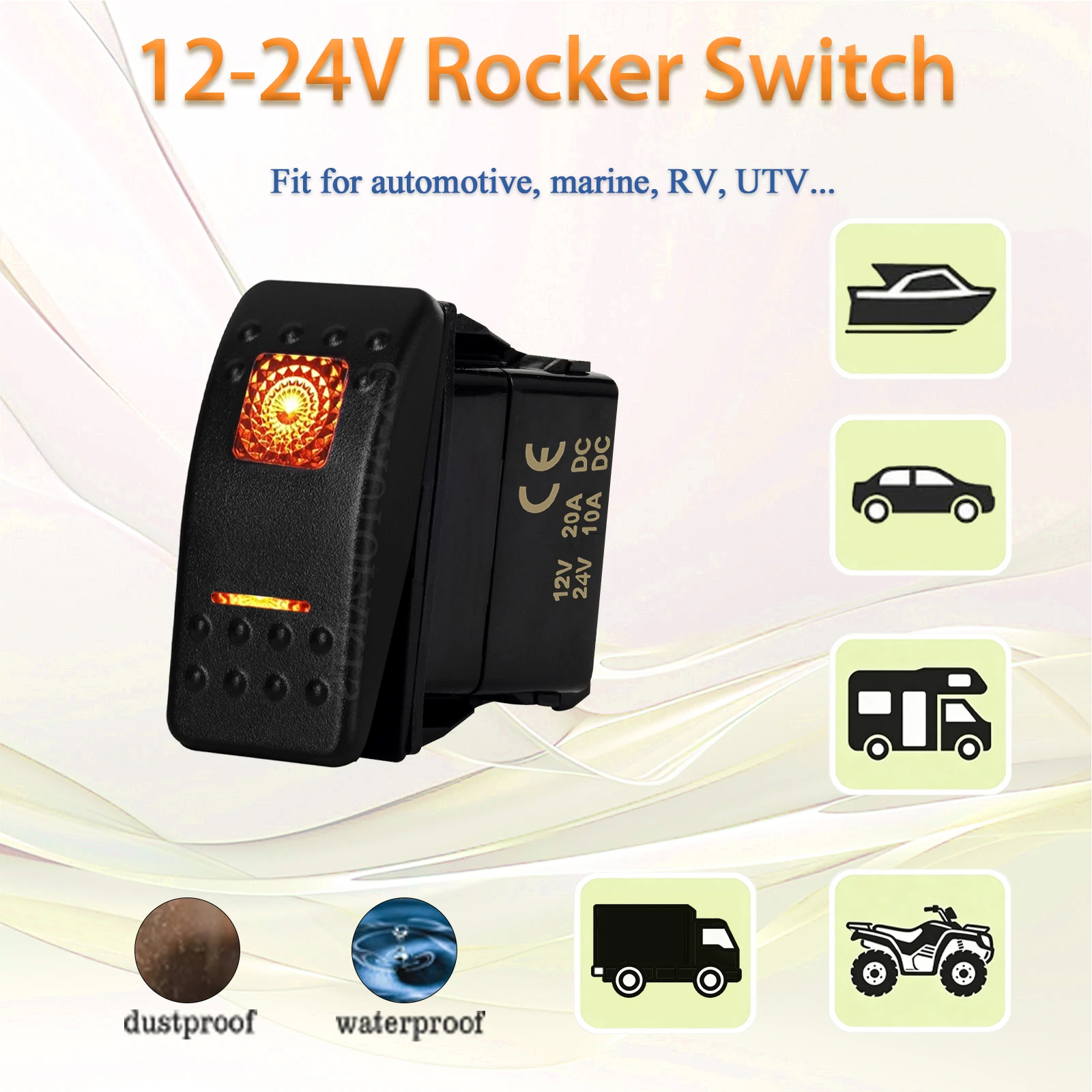 Waterproof Marine Rocker Switch 12V 24V SPST ON-OFF DPDT ON OFF ON / OFF ON 3-Way Amber LED Toggle for Carling ARB RZR 4x4 RV view 4
