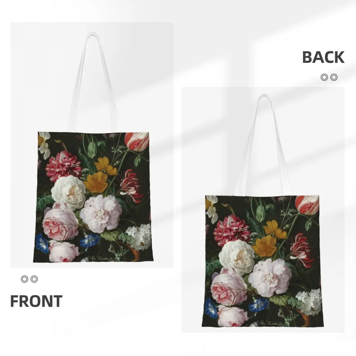 Jan Davidsz Life With Flowers Rose Tote Bags Women Handbag Foldable Student Shoulder Bag Printed Shopping Bag