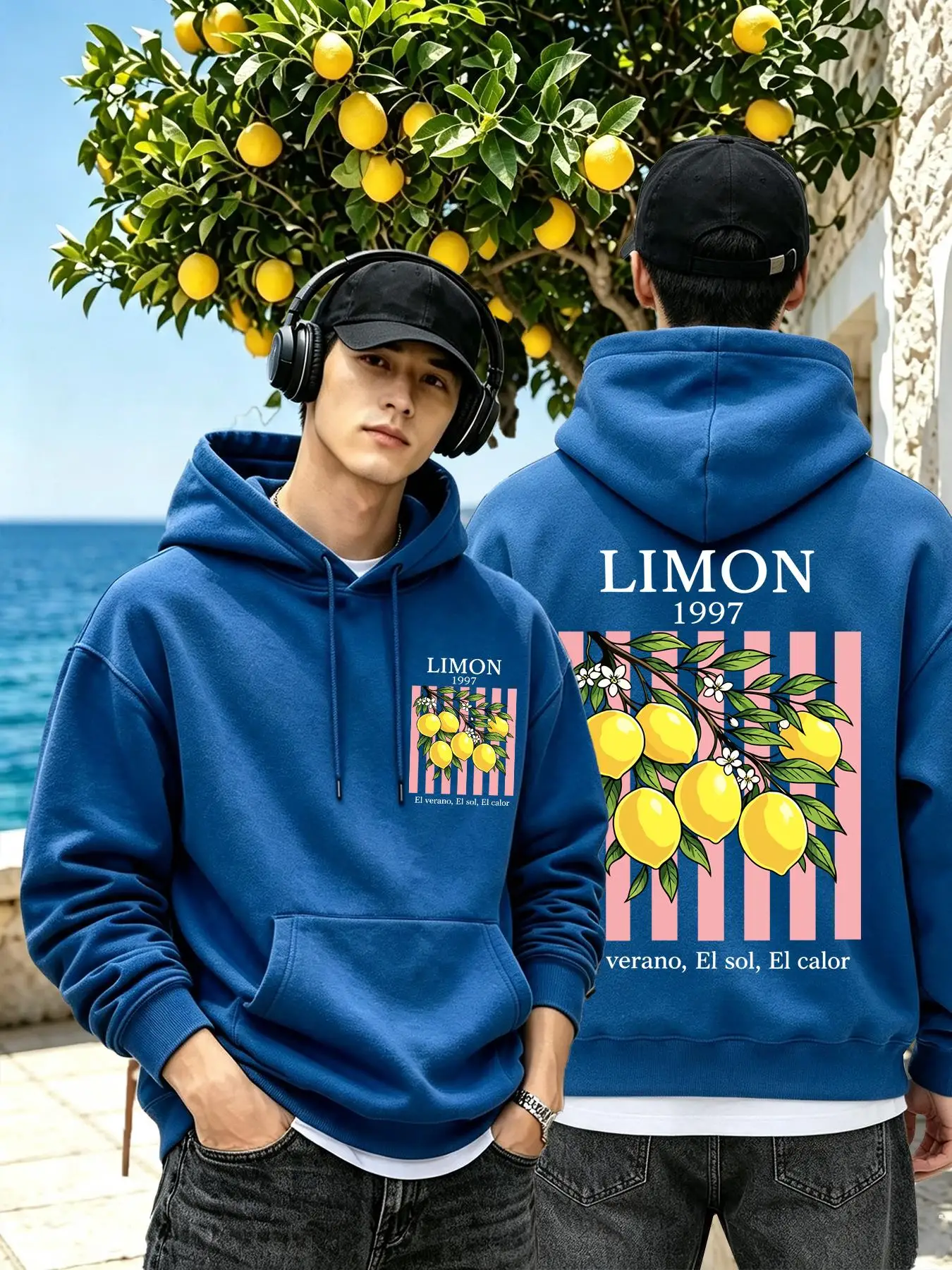 Limon 1997 Sweet Lemon Fruit Printing Men Jogging Hoodie Hip Hop Loose Streetwear All-Match Fleece Hoody Autumn Sportswear