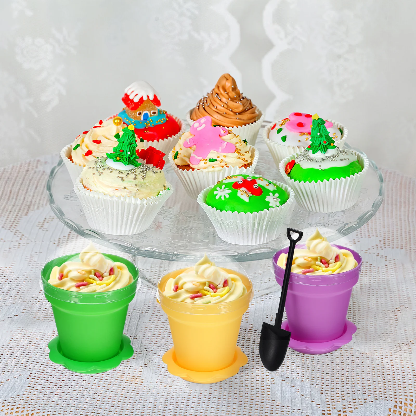 

10Sets Ice Cream Cup Set Plastic Dessert Cups Reusable Smooth Surface Small Flowerpots Yogurt Cups Small Flowerpots