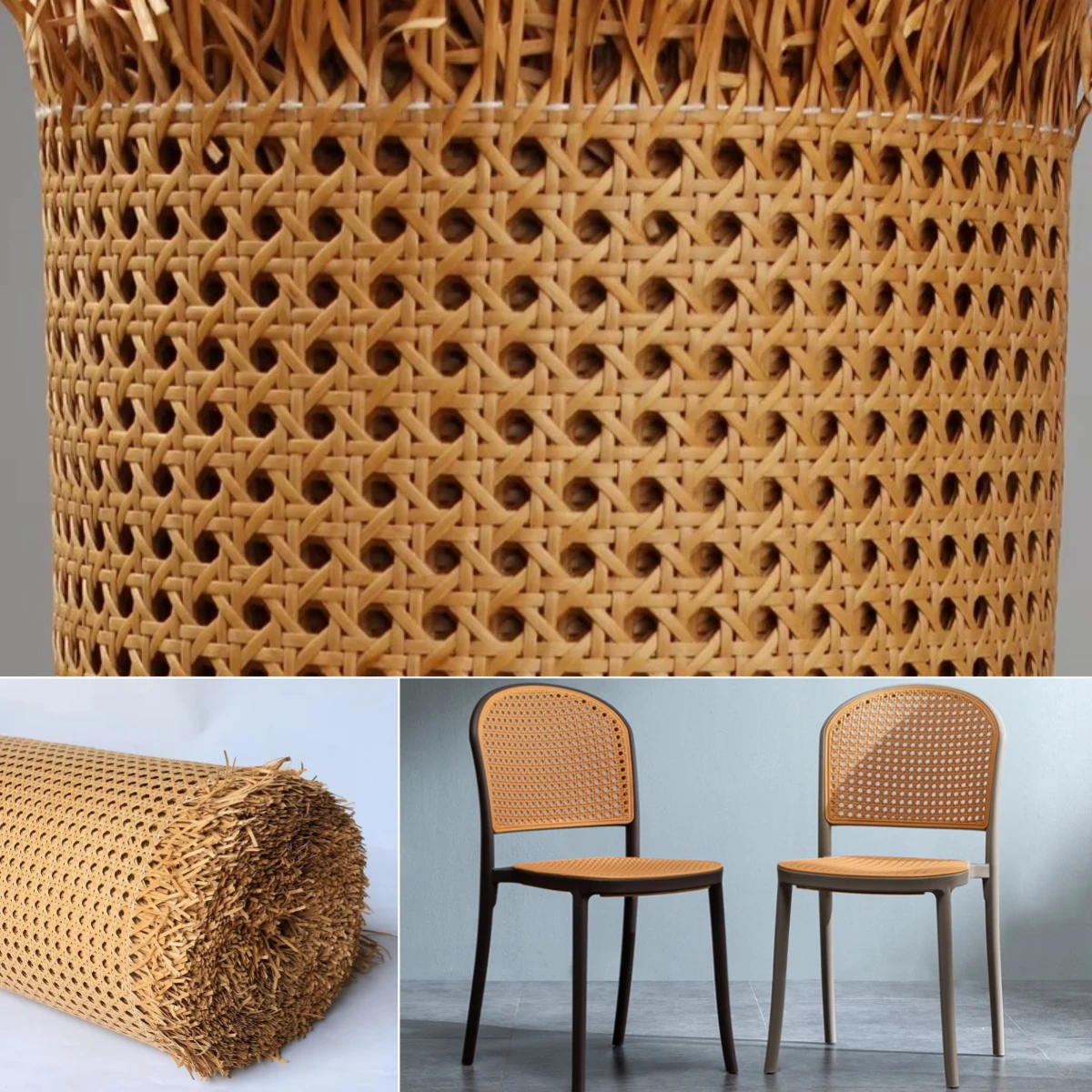 Brown PE Plastic Rattan Webbing Roll Cane Wicker Sheet For Chair And Cabinet Decoration Repair Materials