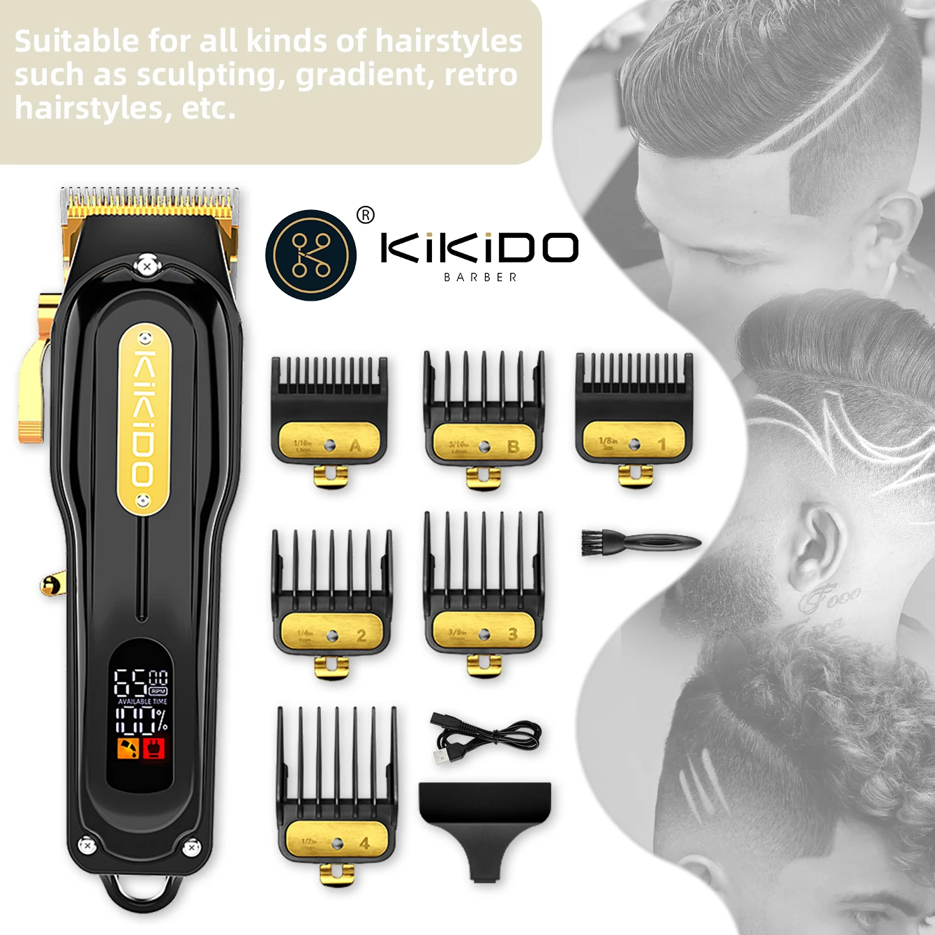 

KIKIDO KK-2575D Hair Cutting Machine Professional barber Hair Clippers Cordless Rechargeable Electric Beard Trimmer razor Barber