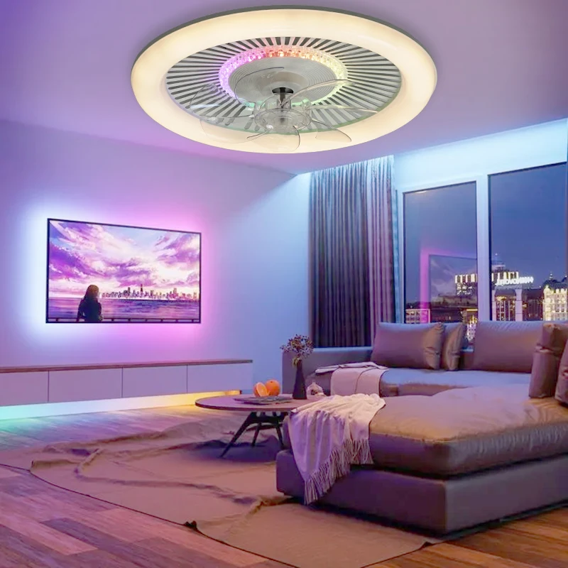 Led Ceiling Fan Light Rgb Rainbow Remote Control Dimming Bedroom Living Room Party Decoration 110v-220v Universal Voltage