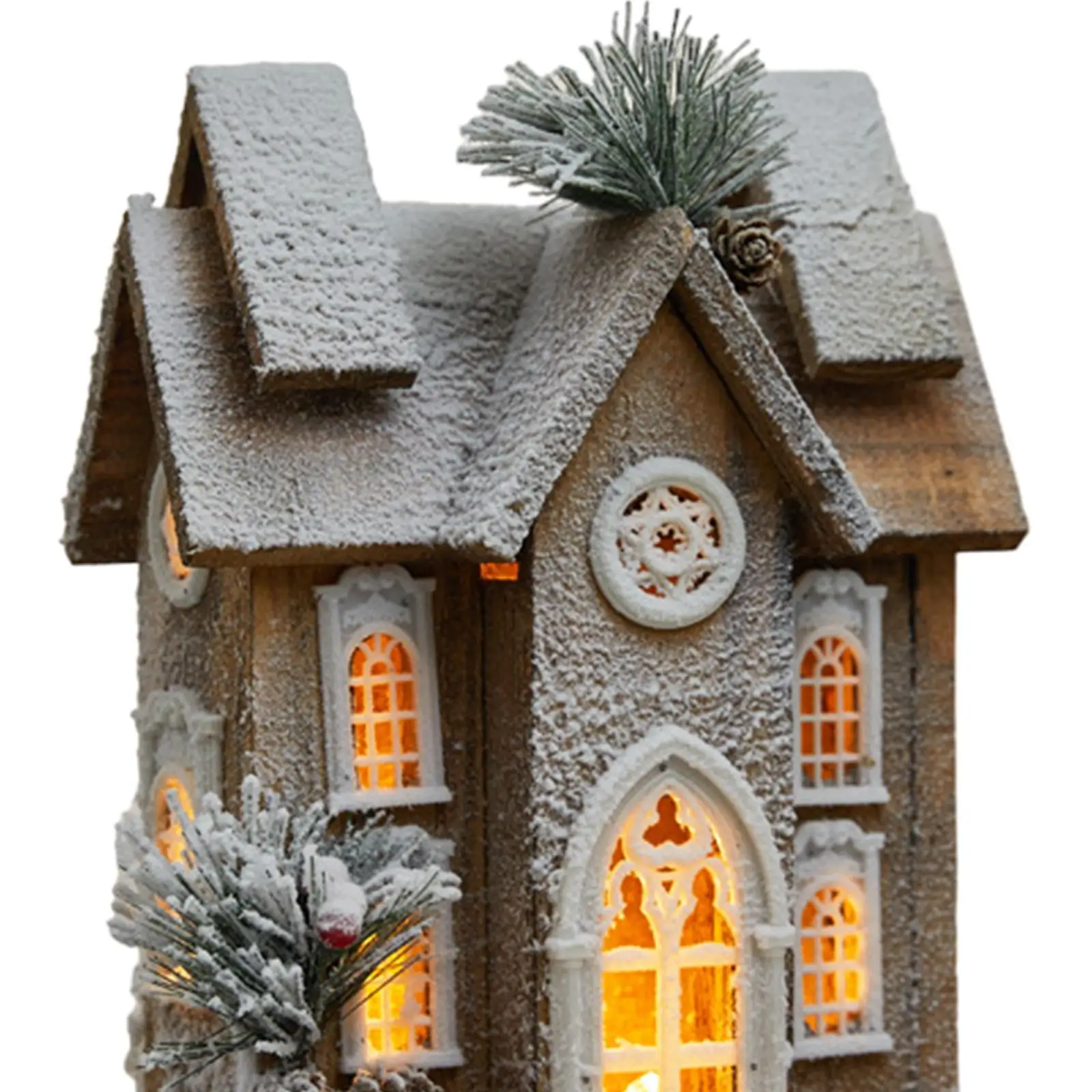 Wooden Christmas Snow House Model with Light 9.4x5x12.2inch for Shop Window