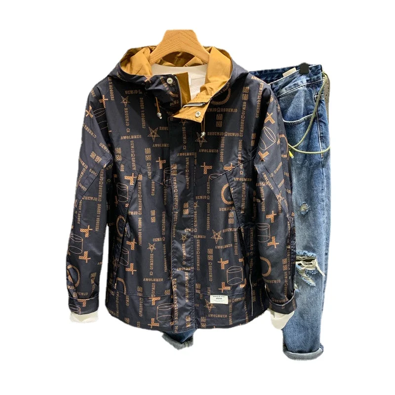 

2021 Spring Japanese American Casual Printed Retro Men's Color Block Jacket