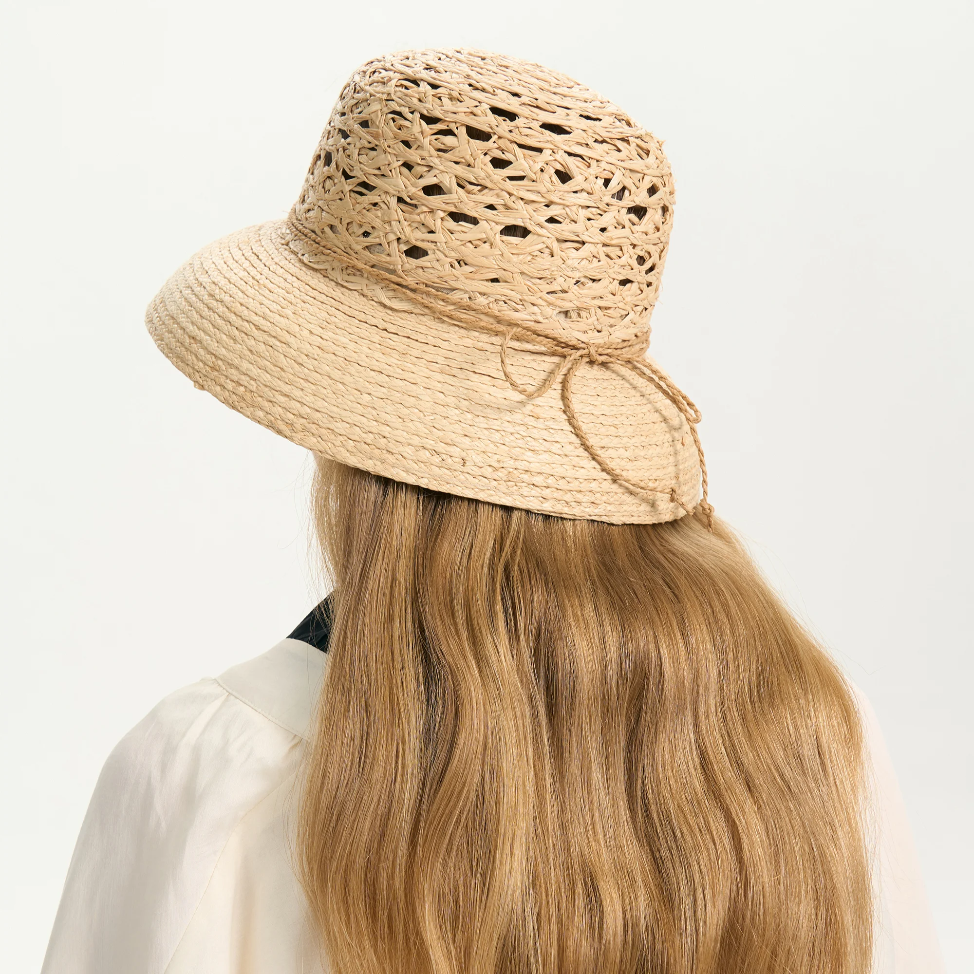 USPOP Hand-woven Hollow Raffia Straw Hat for Women Bow Knot Beach Sun Hat