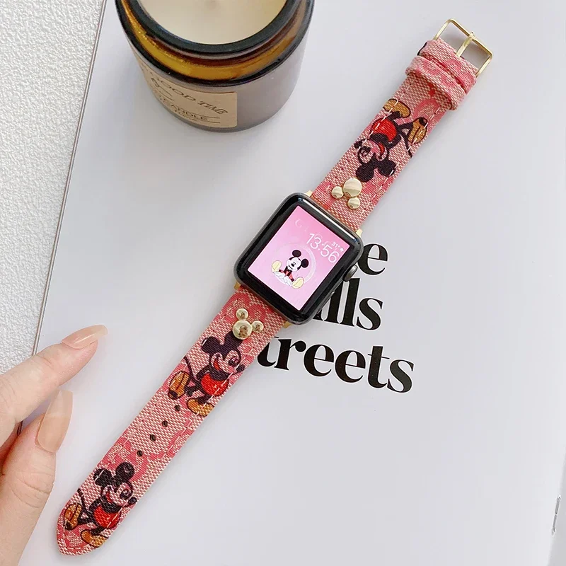 Disney Mickey Mouse Apple Watch Band for IWatch Strap 1 2 3 4 5 6 Anime Bracelet 38 40 42 44mm Luxury Canvas Replace Wristband