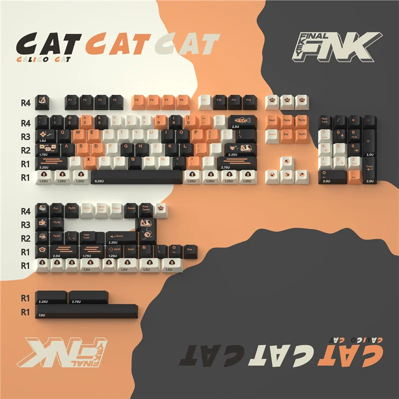 

Клавиатура Механическая Calico Cat Keycap PBT Материал Вишневый профиль 141 клавиш для 61/64/GK61/68/75/84/87/96/980/104/108