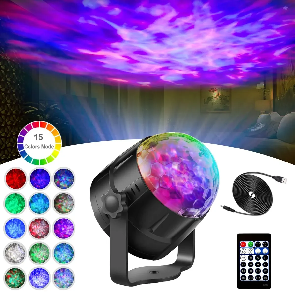 

15 Colors Strobe Light Sound Activated Stage with Remote Control Disco Ball Lamps for Home Room Party Kids Birthday Wedding Bar