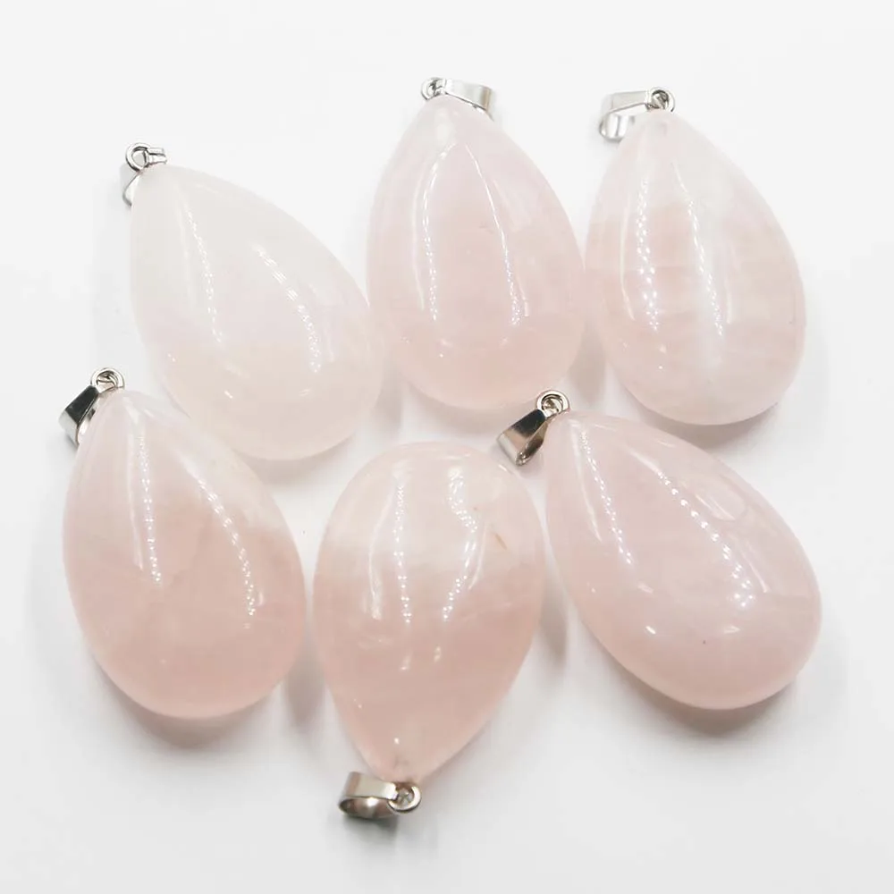 Natural Stone Rose Quartz drop necklace Pendant Reiki Charm Fashion Sweater Chain Accessories Jewelry Accessories Wholesale 6Pcs