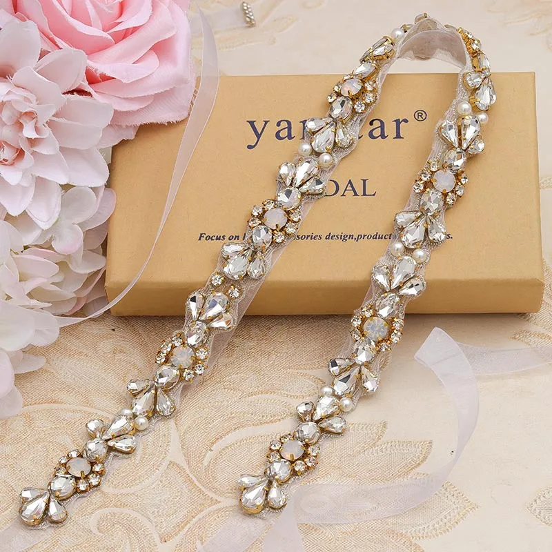 

Handmade Opal Bridal Waist Cincher for Wedding Dress, Crystal Embellished Belt Bridal Waistband Decor Accessories