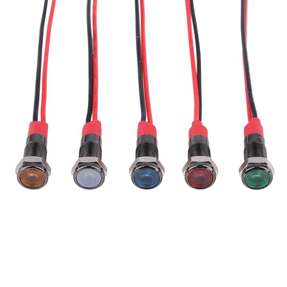 1pc 6mm Oxidized Black Warning LED Metal Indicator Light Pilot Signal Lamp 6V 12V 24V 220V with Wire Red Yellow Blue Green