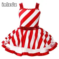 Tutú a rayas de caña de caramelo para niñas, vestido de leotardo de Ballet con lentejuelas, traje de baile de Navidad, patinaje artístico, Ropa de baile de rendimiento