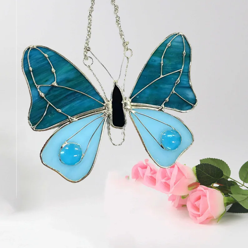 Supply Butterfly Colored Glass Garden Decorative Pendant Creative Handmade Glass Pendant Manufacturer Customization