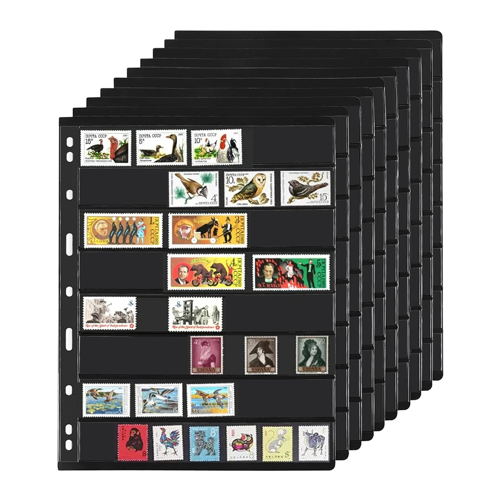 10Pcs Stamp Pages 8/7 Rows Collector Double Sided Stamp Album Page for Stamp Storage Organizer Stamp Collection Binder Sleeves