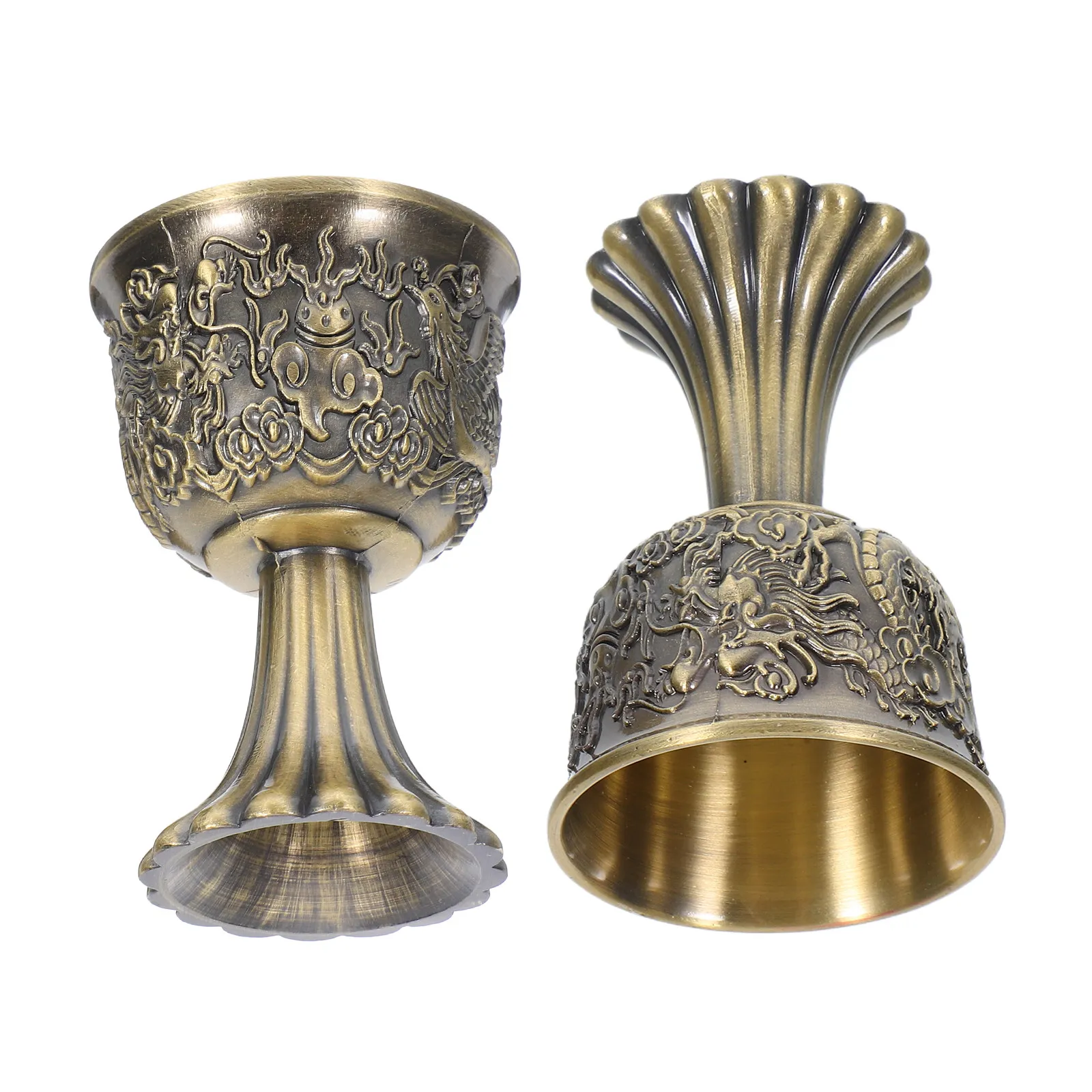 2 Copas Metálicas Retro de Dragón y Fénix, Elegantes Copas de Tallo Alto para Fiestas Temáticas Medievales Vintage, Servicio de Vino, Decoración del Hogar