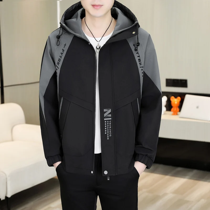 

Мужская демисезонная куртка с капюшоном, повседневная, тонкая, для студентов, рабочая одежда, стильная верхняя одежда из полиэстера, с длинными рукавами, на молнии