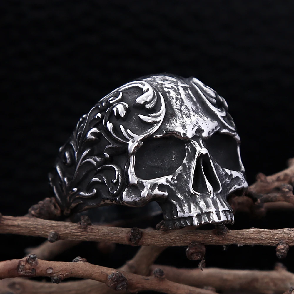 Gothic Vintage 316L Stainless Steel Skull Ring For Men Women Fashion Punk Biker Carved Rings Amulet Jewelry Gifts Dropshipping