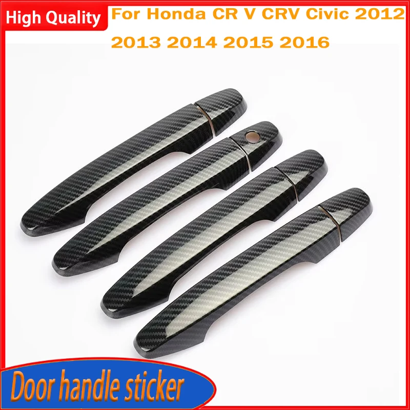 Chrome Carbon Fiber Door Handle Covers Trim Car Styling Accessories For Honda CR V CRV Civic 2012 2013 2014 2015 2016 FUNDUOO