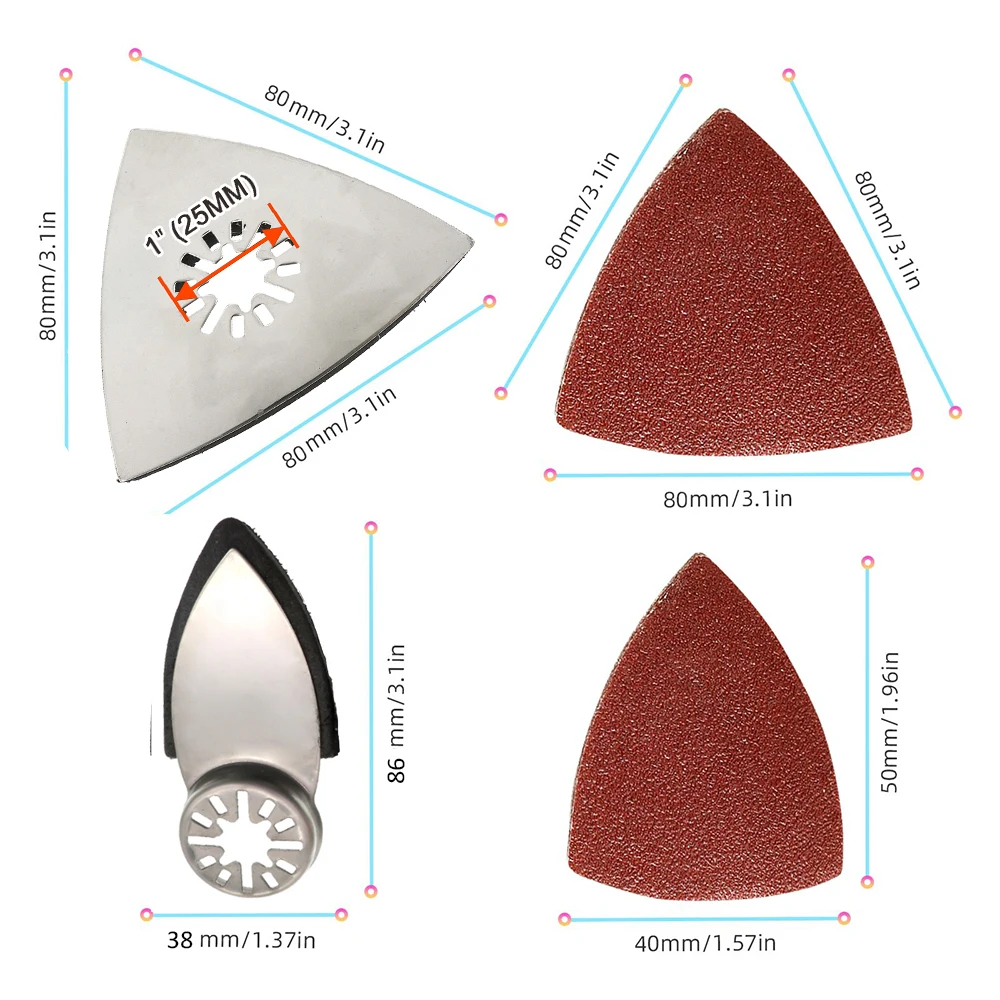Kit de almohadillas de lijado para herramientas oscilantes, 208 Uds., 4 Uds., almohadillas de lijado triangulares y 4 Uds., almohadilla de lijado para dedos, juego de papel de lija multiherramienta de 200 Uds.