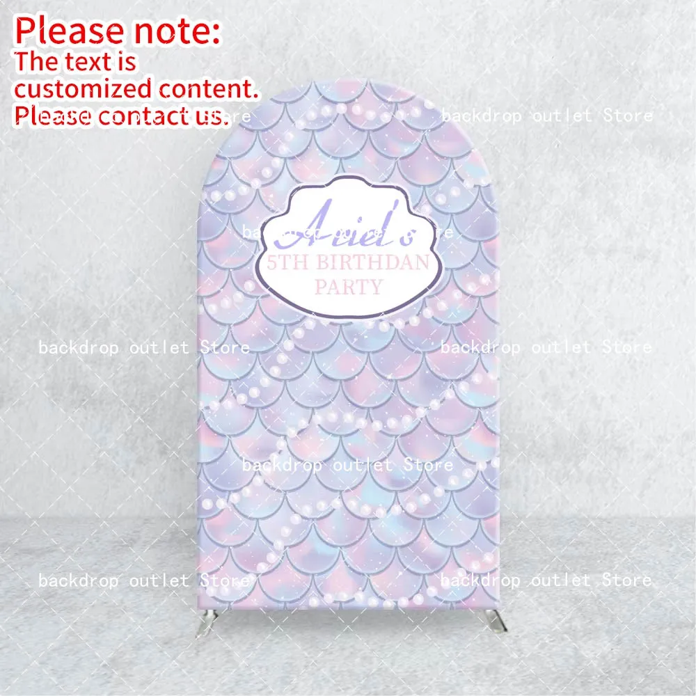 Mehofond Mermaid Scale Light Purple Arch Backdrop Baby's 1st Birthday Party Custom 2-sided Pearl Decorations Photo Background