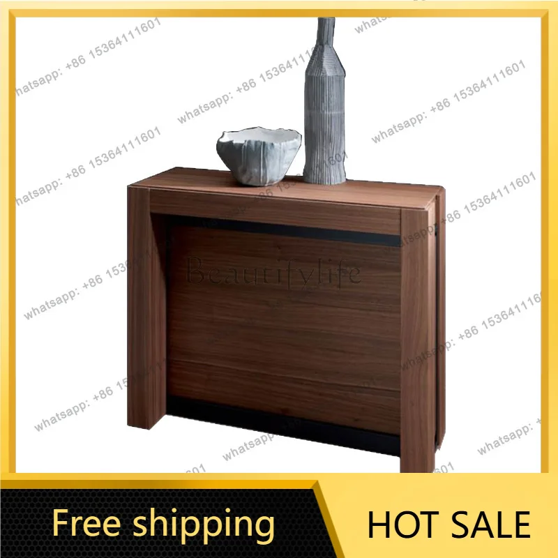 Factory Direct Sales Nordic Solid Wood Extended Long Dining Table Retractable Foldable Rectangle Simple