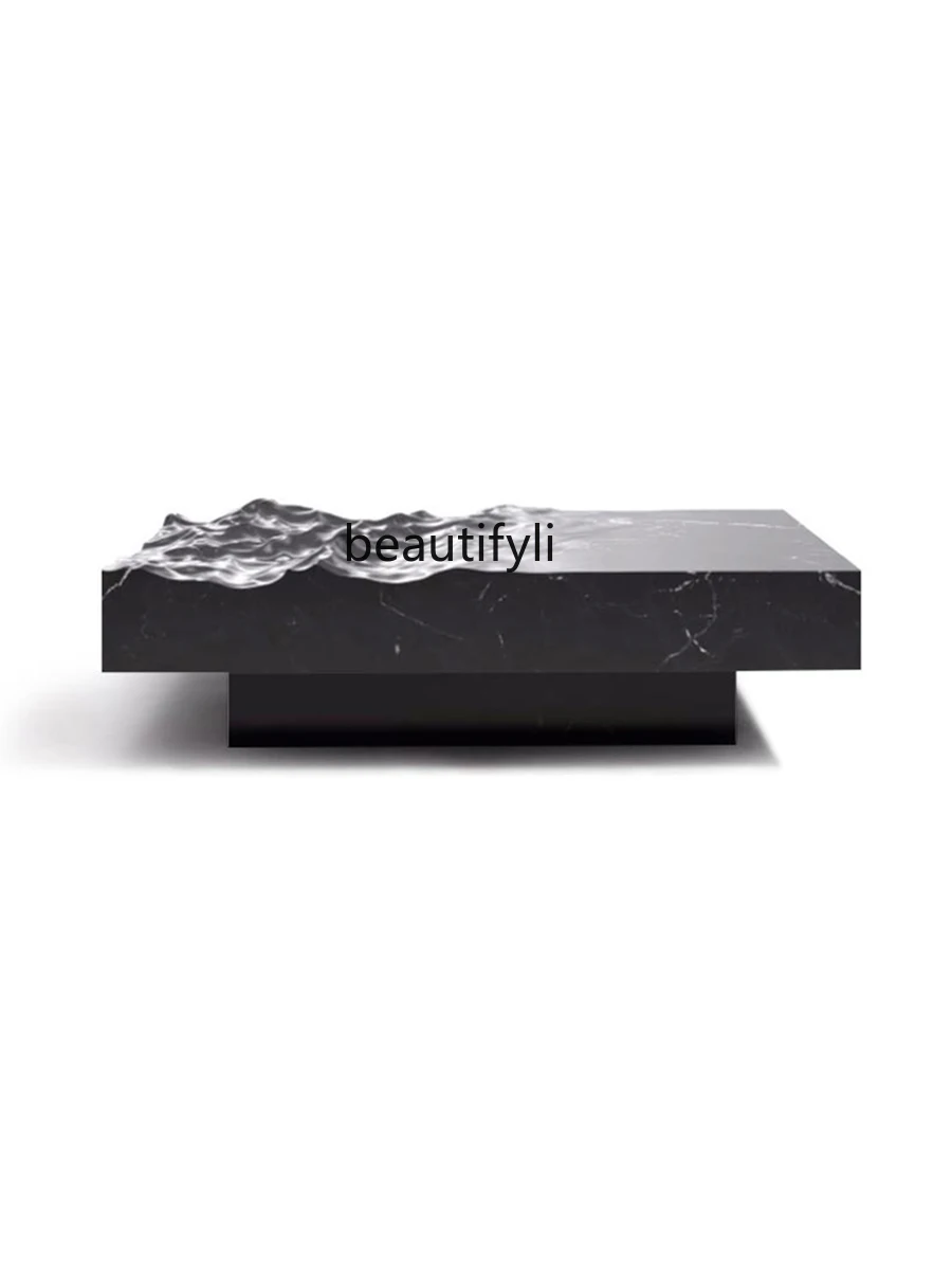 

Fiberglass Personalized Water Ripple Tea Table Light Luxury Minimalist Corrugated Style Imitation Marble Tea Table