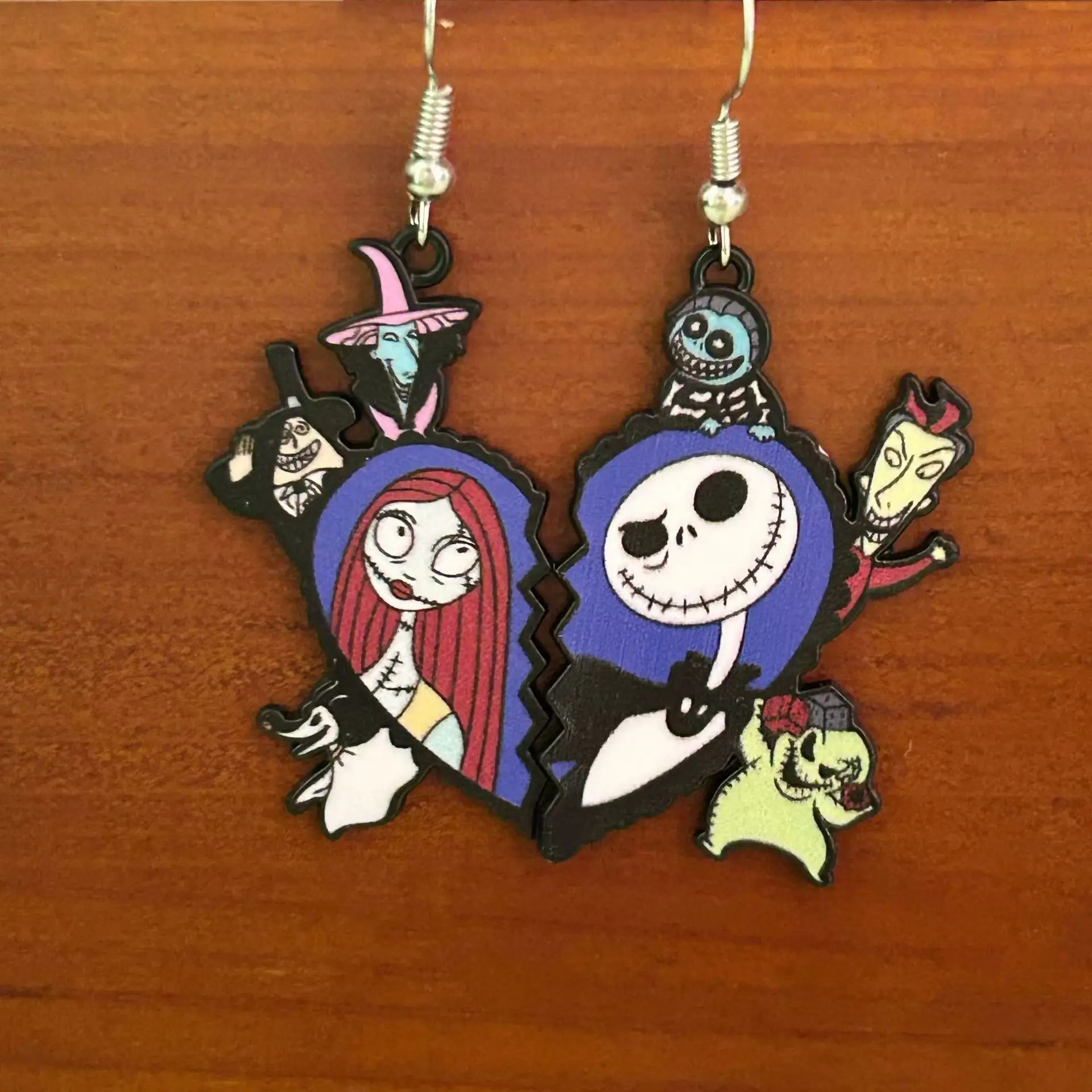 Disney Movie The Nightmare Before Christmas Jack and Sally Pendant Necklace/Keychain/Earrings Couple Jewelry Birthday Gifts