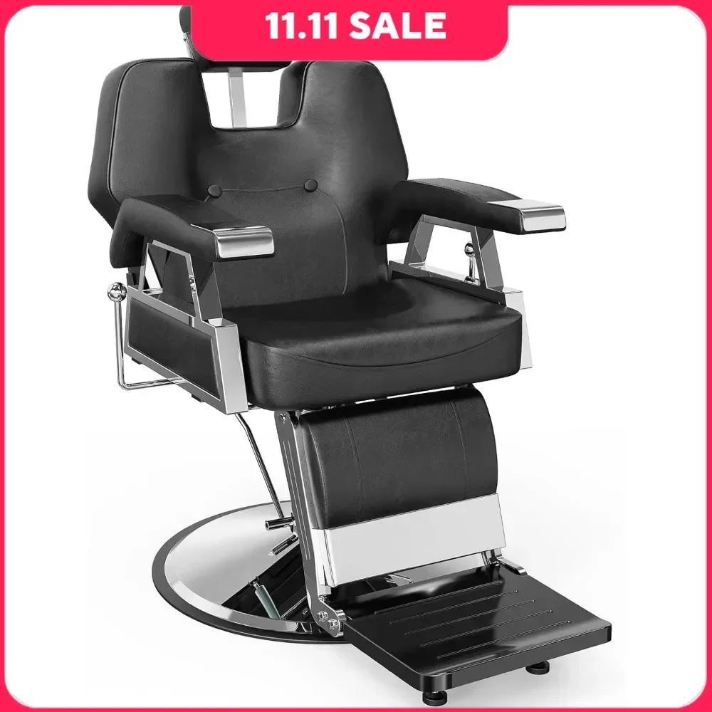 Barber Chair with 2 Hand Levers Reclining Salon Chairs for Hair Stylist Adjustable Headrest Salon Chair