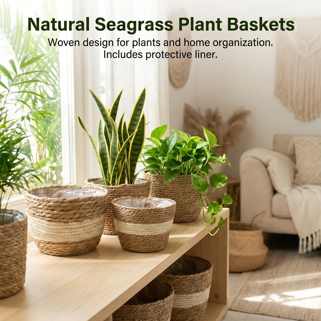 Handwoven Wicker Flower Basket Natural Plant Pot Decorative Storage Basket Creative Flowerpot for Home Garden Holiday Use