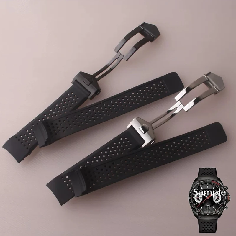 Natural Rubber Watch Band For TAG HEUER GRAND CARRERA wristband Waterproof Sport Strap 22mm 24mm Soft Silicone Watch Bracelet