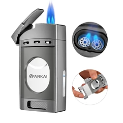 Torch Lighter with Cutter,Cigar Lighter 2 Jet Flame Refillable Butane Lighter 2 in 1 Windproof Lighters for Smoking Accessories