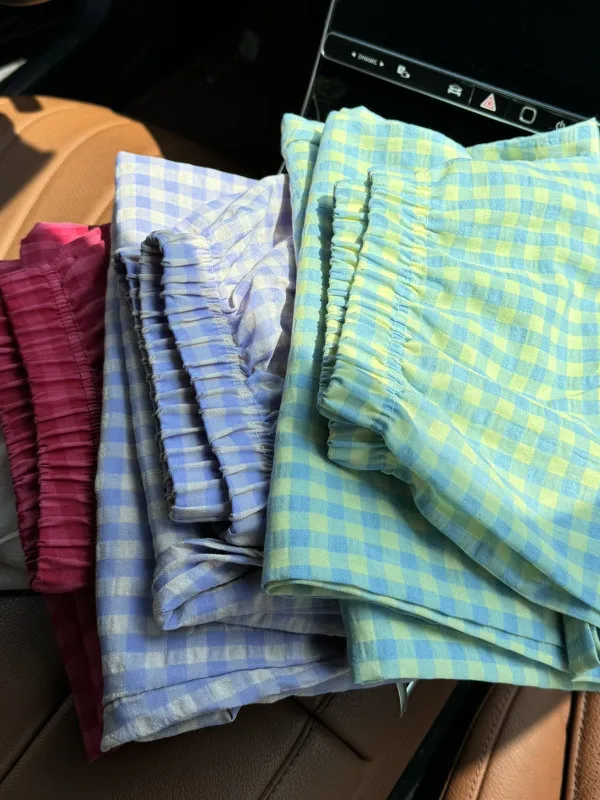 Comfortable Breathable Plaid Cotton Polyester Sleepwear Spring Summer Thin Casual Wide Leg Home Pants Women's Leisure Trousers