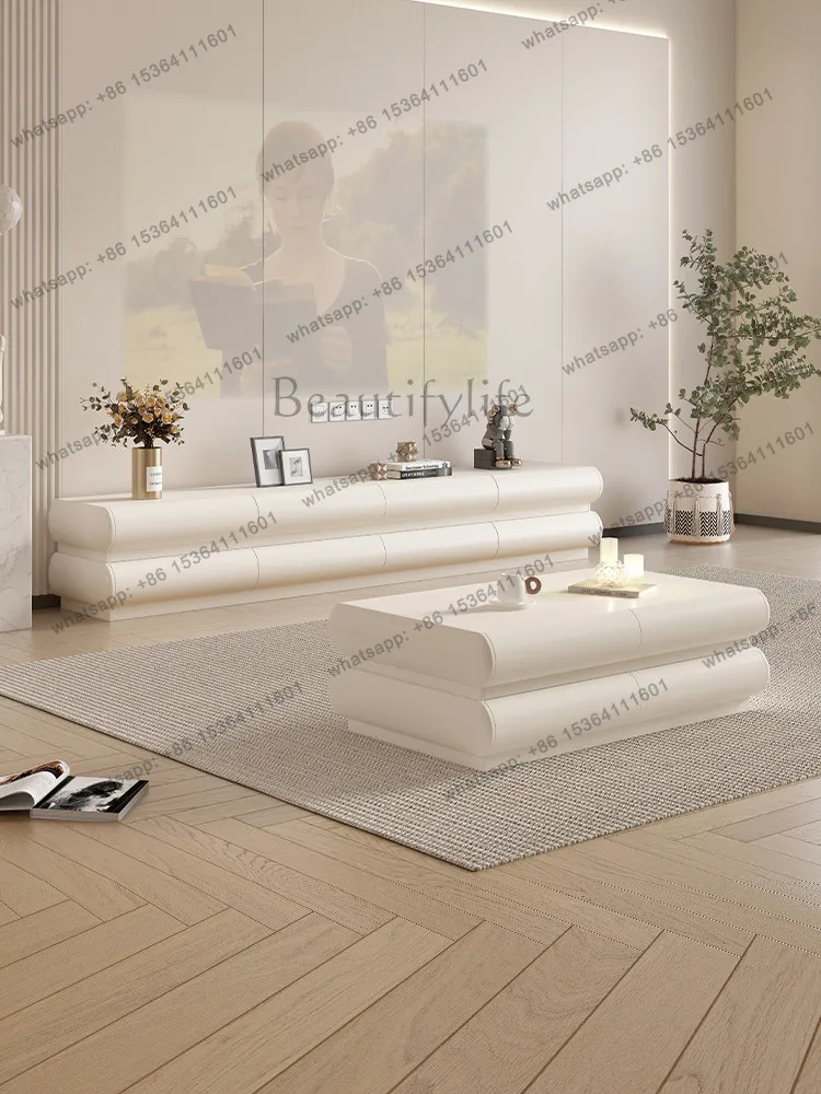 

Cream wind floor TV cabinet coffee table combination modern simple French household solid wood TV cabinet