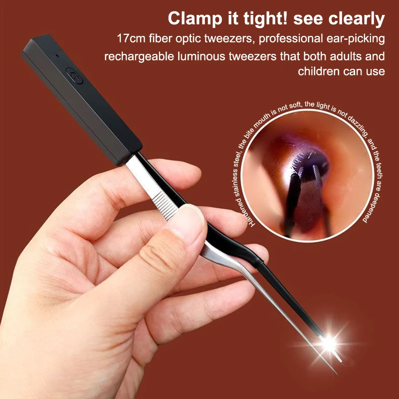 *1Set Children Ear Scoop Luminous Earwax Tweezers Advanced Visual Cerumen Earpick Hook Charging Ear Scraping Pro Cleaning Tool