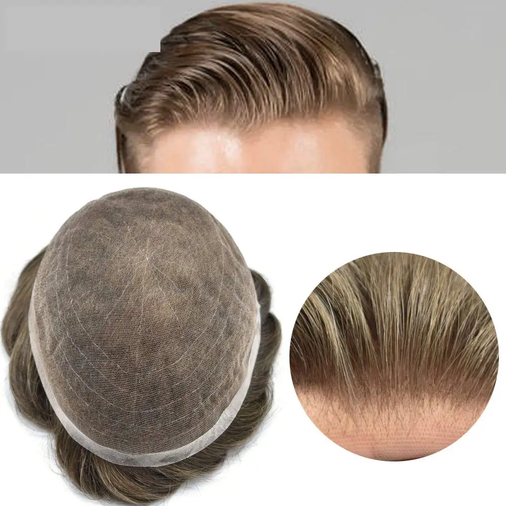 

Eeka Hair Man Toupee Full French Lace Natural Hairline Bleached Knot Hair Unit 100% Real Human Hair Replacement