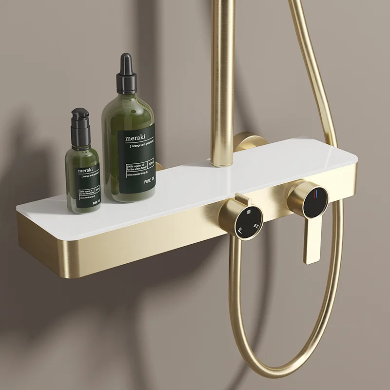 Pressurized all-copper shower and shower set, home anti-stain and water-saving, high-end three-function shower set