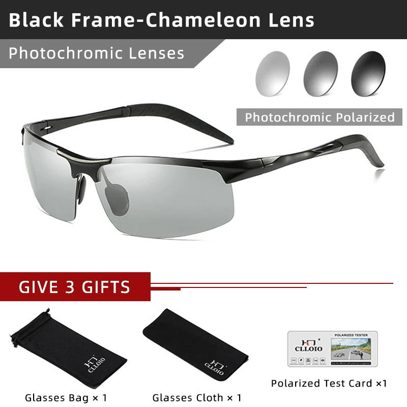 CLLOIO Aluminium Photochrome Sonnenbrille Männer Polarisierte Tag Nacht Fahren Chameleon Gläser Anti-Glare Ändern Farbe Sonnenbrille UV 9