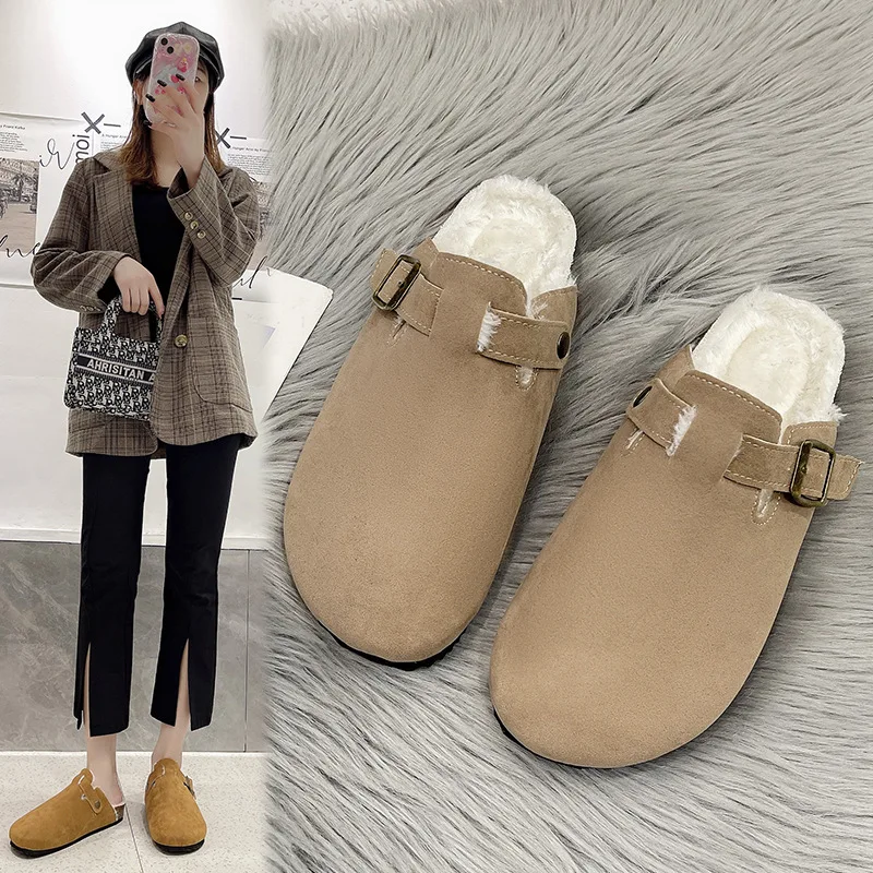 Comwarm Plüschfutter-Hausschuhe für Damen und Herren, rutschfeste Indoor-Slides, flauschige, bequeme Outdoor-Unisex-Mules mit verstellbarer Schnalle – Detail 10