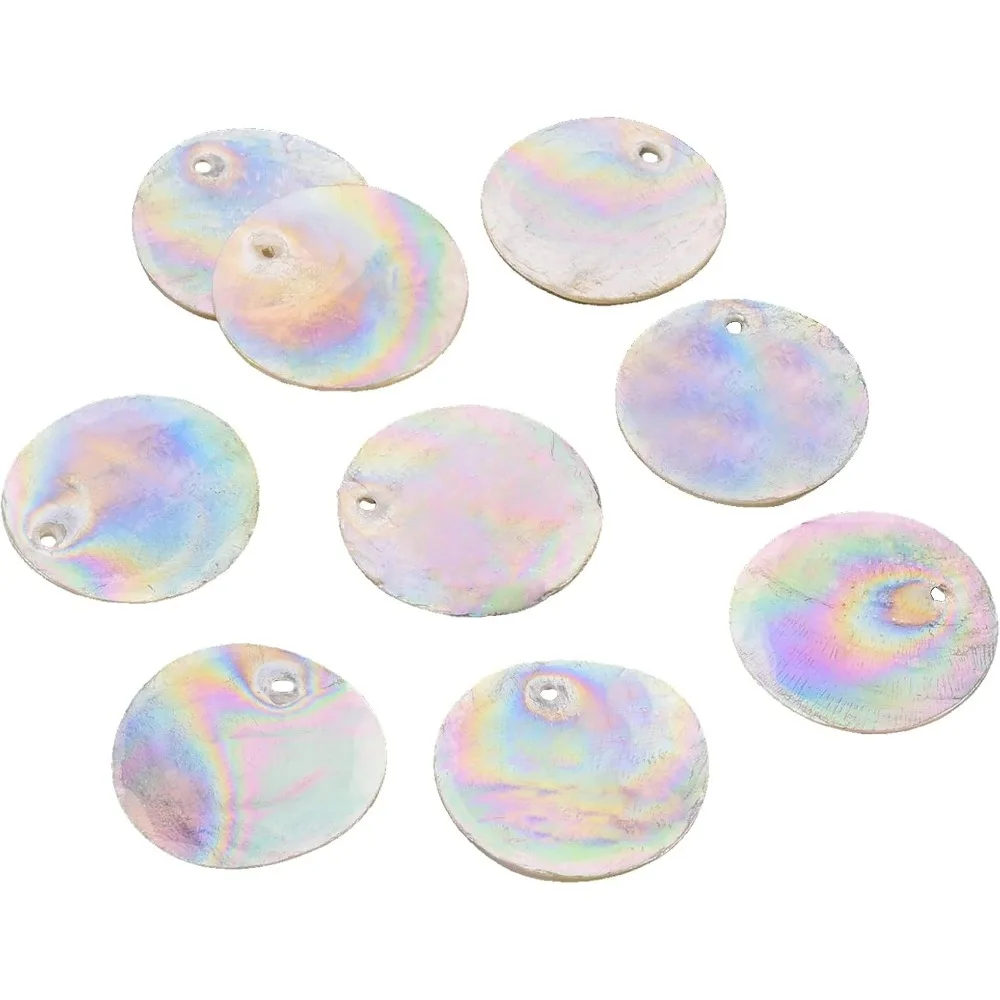 

Shell Charms AB Color Flat Round Natural Capiz Seashell Slice Charm Ocean Beach Hawaii Style Disc Findings 25MM making kit