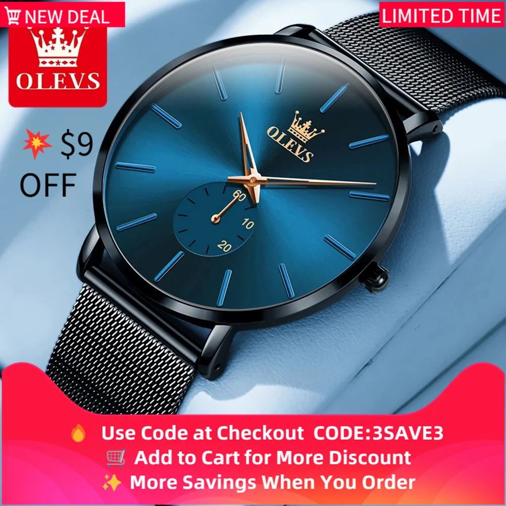 

OLEVS 9954 Men's Watches Fashion Quartz Minimalism Ultrathin Original Waterproof Watch for Men Luminous Casual Mesh Strap